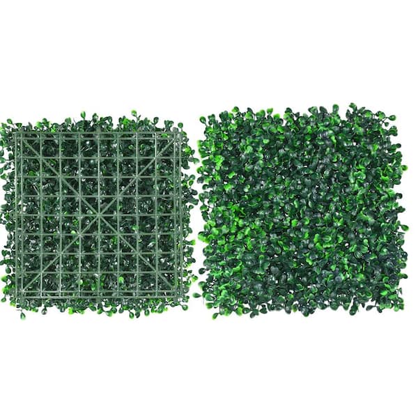 LHY 12-Pieces 10 x 10 x 1.6 in. Artificial Boxwood Hedge Panels UV-Protected Greenery Wall Panels Faux Grass Wall Backdrop