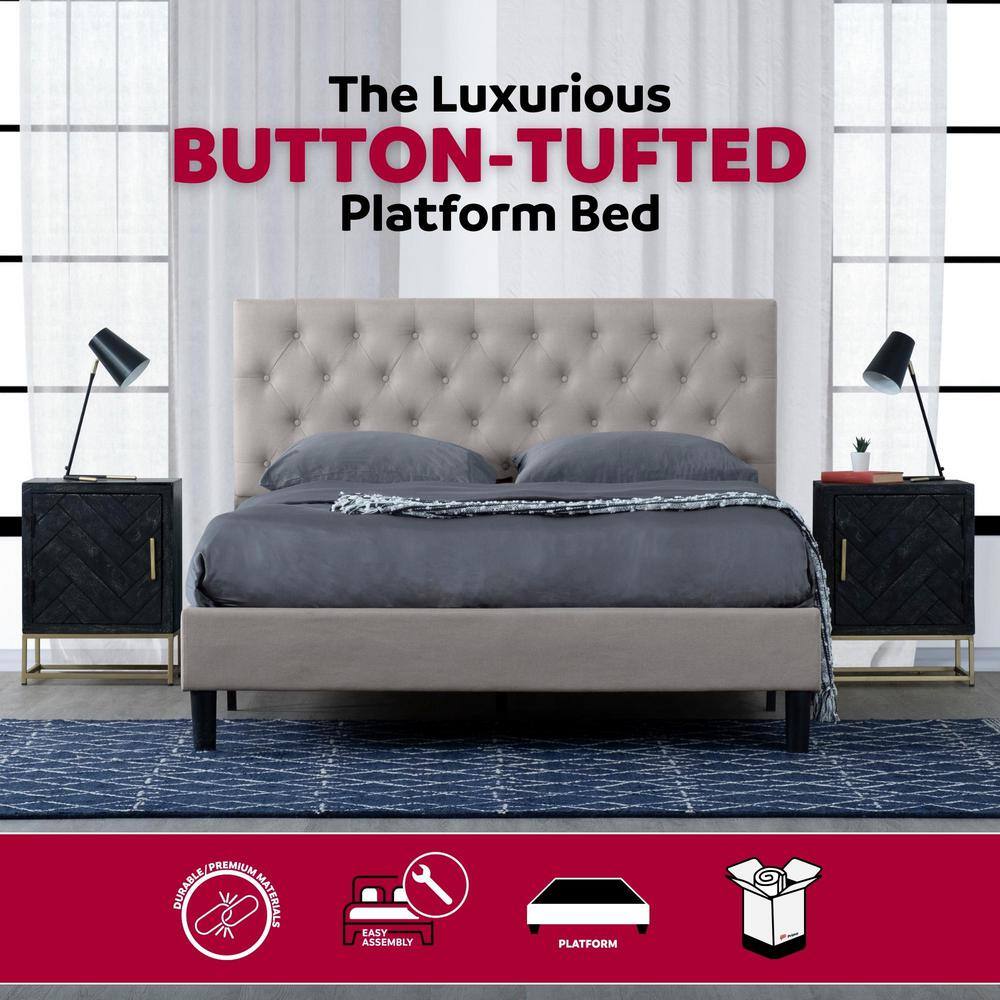 Ellie Queen-Size Gray Linen Tufted Upholstered Bed Frame