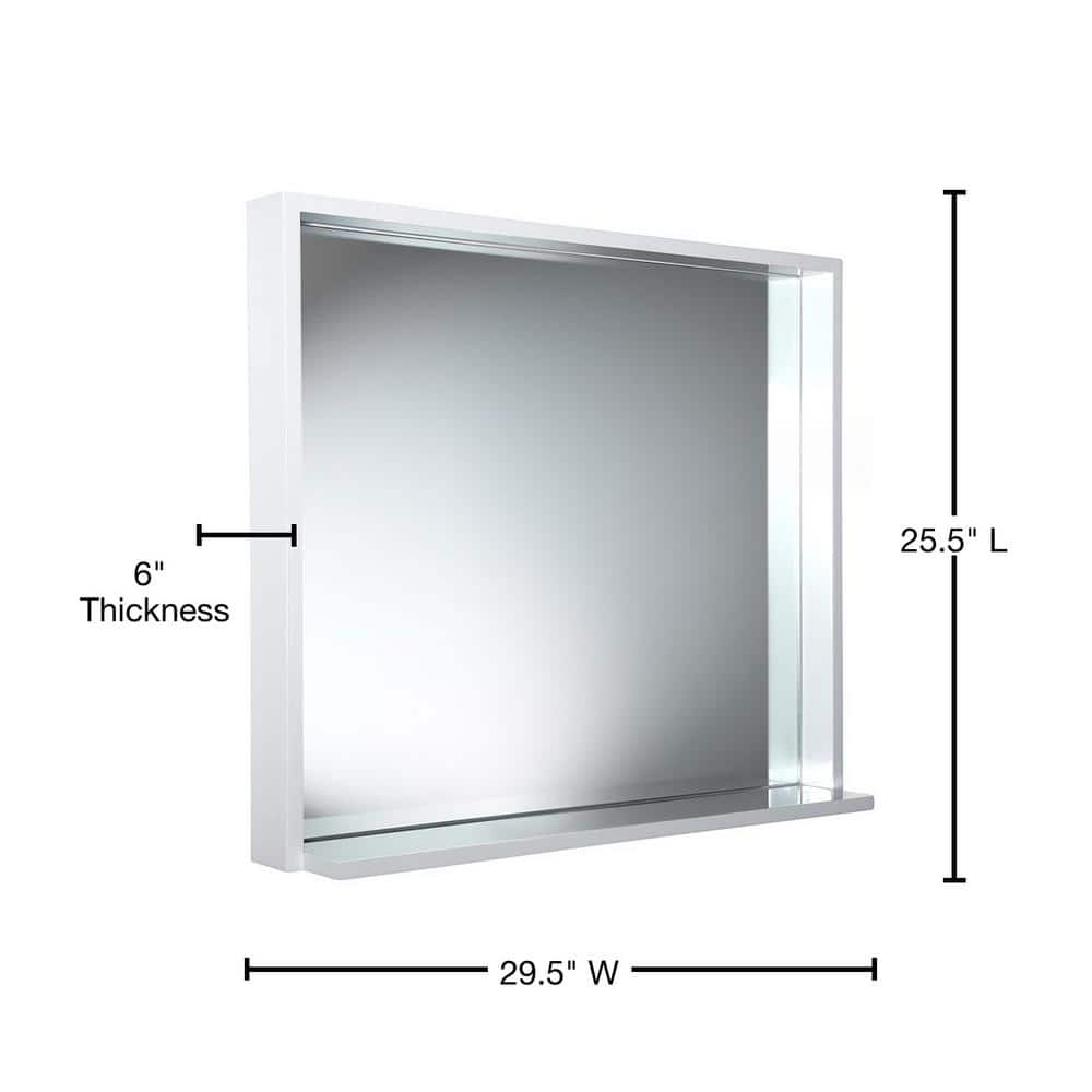 White Rectangular Wood Vanity Mirror with Shelf
