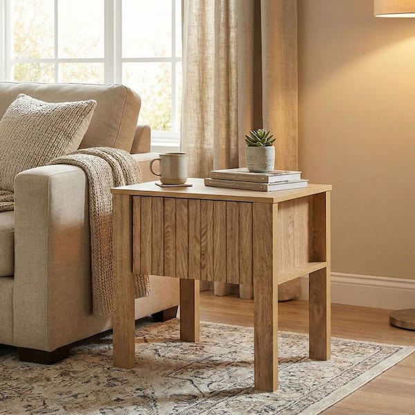 New Classic Furniture Thayer 21.57 in. Natural Rectangular Wood Top End Table with One Drawer