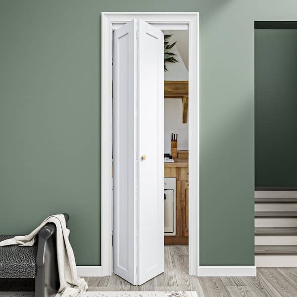 24 in. x 96 in. Solid Core 1-Lite Panel White Primed Composite MDF Interior Closet Bi-Fold Door with Hardware
