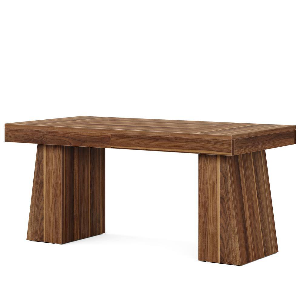 Sealey Farmhouse Brown Wood 55.1 in. Pedestal Dining Table Seats 4 Rectangular Dining Room Table with Sturdy Legs