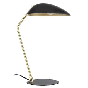 Lindmoor 8.45 in. W x 20.43 in. H 1-Light Black/Brushed Brass Table Lamp with Black Metal Shade