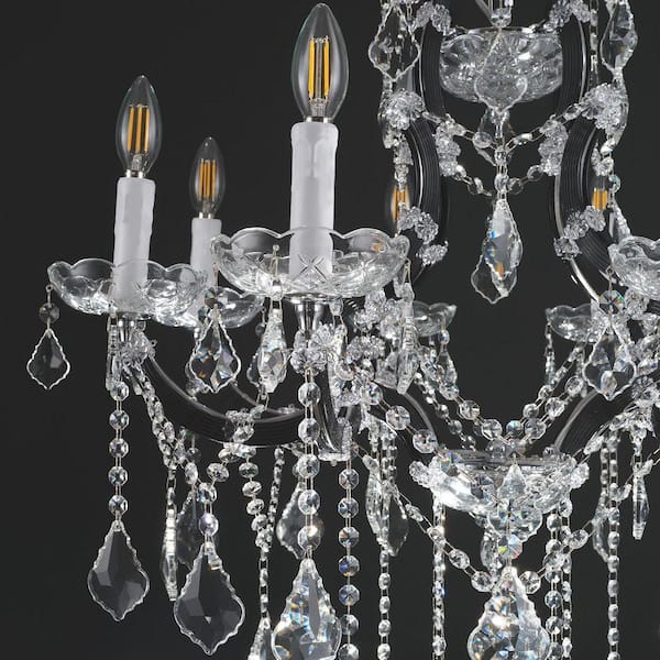 PUYRNF 24-Light 49 in. Crystal Black Chandelier, Large Foyer