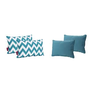 Marisol Solid Teal, Dark Teal and White Chevron Rectangle Outdoor Throw Pillow (4-Pack)