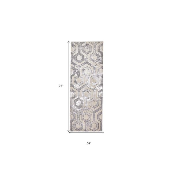 2 X 8 Gray Taupe and Silver Abstract Runner Rug