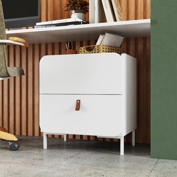 Manhattan Comfort Bogardus White Mid-Century Modern 2-Drawer 19.68 in. W Nightstand