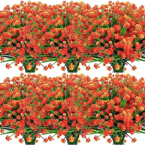 Unbranded 13.8 in. Orange Indoor/Outdoor Artificial Boston Fern Flowers UV Resistant 24 Bundles