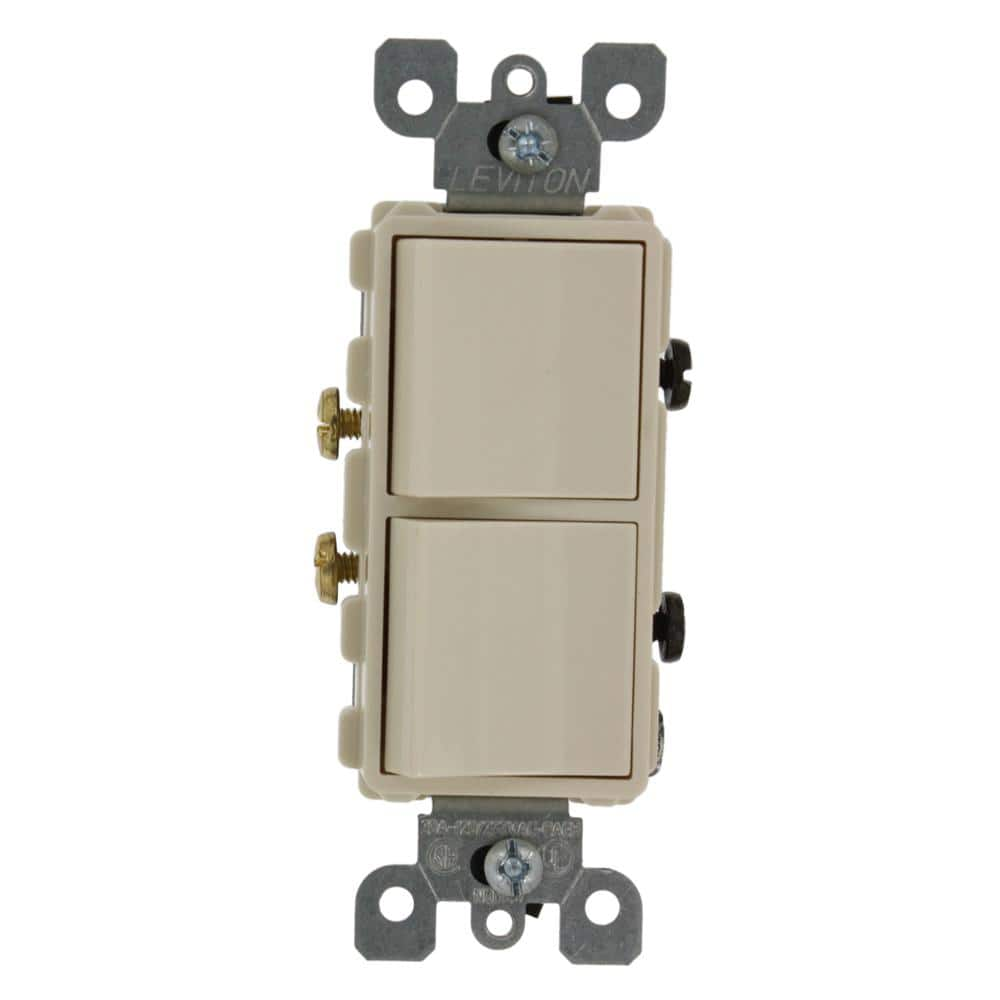 Leviton 20 Amp Decora Commercial Grade Combination Two Single Pole Rocker Switches, Light Almond