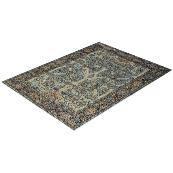 Serapi Light Blue 6 ft. x 9 ft. Tribal Wool Indoor Area Rug