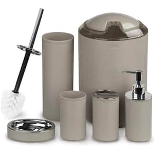 6-Piece Bathroom Accessory Set with Toiletbrush Holder, Dispenser, Trash Can, Toothbrush Holder, Soap Dish in Beige