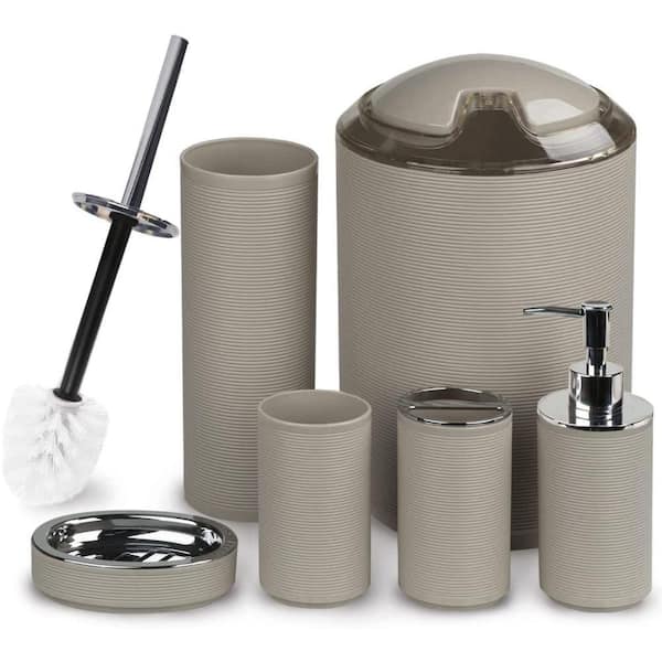 Dracelo 6-Piece Bathroom Accessory Set with Toiletbrush Holder, Dispenser,  Trash Can, Toothbrush Holder, Toilet Brush in Black B09X9VWZR6 - The Home  Depot
