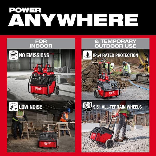Milwaukee - ROLL-ON 3600-Watt Output/7200-Watt Peak 2.5kWh Lithium-Ion Battery Powered Push Start Power Station Battery Generator