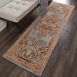 Passionate Grey 2 ft. x 8 ft. Persian Vintage Kitchen Runner Area Rug