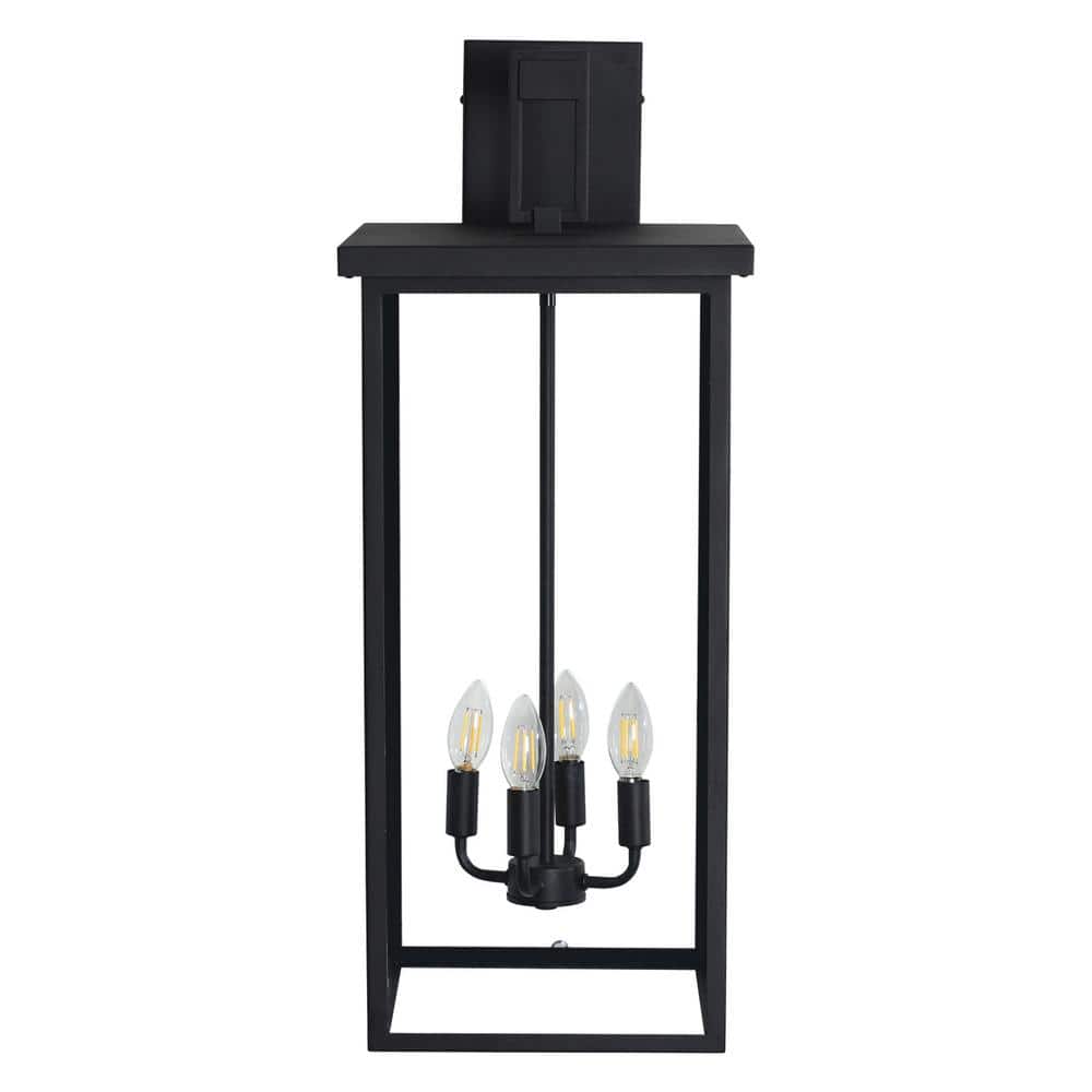 29.5 in. 4-Light Black Dusk to Dawn Outdoor Hardwired Wall Lantern Scone with Glass Shade (Bulbs Not Included) price history on PriceWatchPro