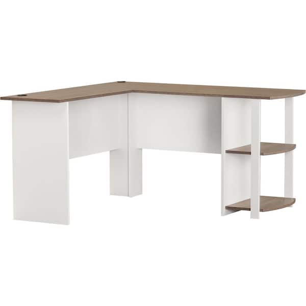Ameriwood Home 53.6 in. L-Shaped White Stipple Computer Desks with Cable Management