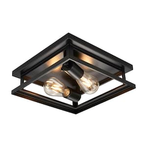 12 in. 2-Light Black Square Flush Mount Ceiling Light with No Bulbs Included for Hallway, Porch, Kitchen and Indoor