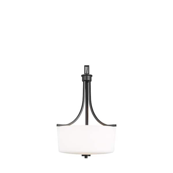 Generation Lighting Kemal 3-Light Midnight Black Pendant with Etched/White Inside Glass Shade