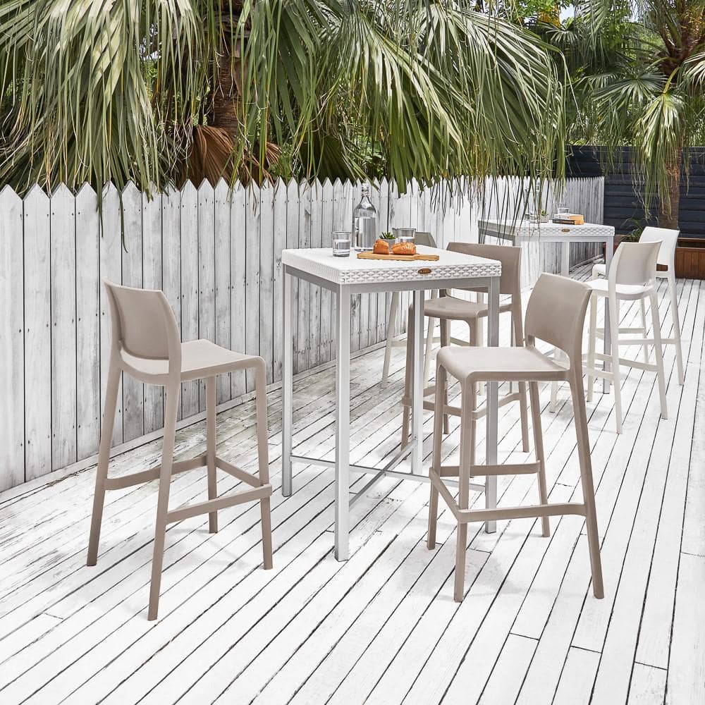 Sensilla Taupe Resin Stackable All-Weather Bar Stools, Set of 2