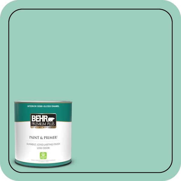 BEHR PREMIUM PLUS 1 qt. Home Decorators #HDC-SM14-6 Thermal Aqua Semi-Gloss Enamel Low Odor Interior Paint & Primer