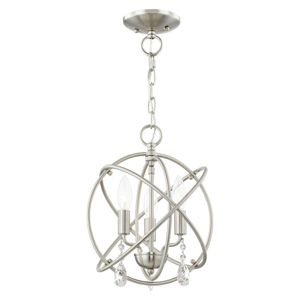 Elegant Mini 3-Light Brushed Nickel Chandelier with Clear Crystal Accents