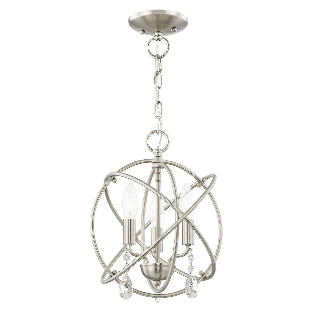 Elegant Mini 3-Light Brushed Nickel Chandelier with Clear Crystal Accents