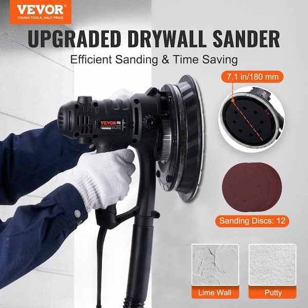 Drywall Sander, 800-Watt, 1200 RPM to 2300 RPM Variable Speed, Self-Suction, Double LED Lights