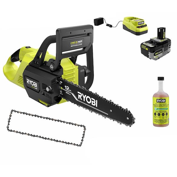 RYOBI - ONE+ HP 18V Brushless Whisper Series 12 in. Battery Chainsaw w/ Extra Chain, Bar & Chain Oil, 6.0 Ah Battery & Charger