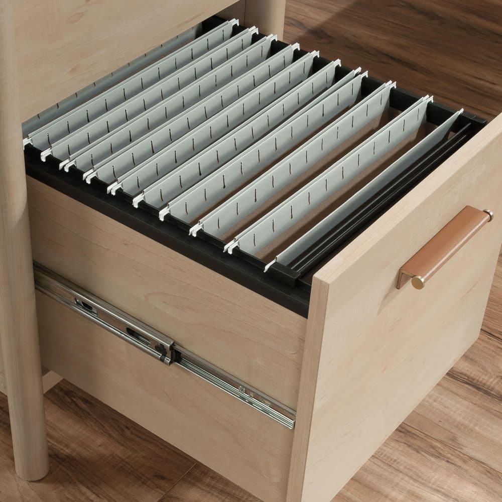 Natural Maple L-Shaped Computer Desk with Drawers and Keyboard Tray