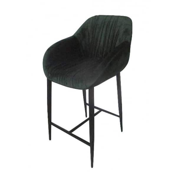 Benjara 25.59 in. Green Low Back Metal Frame Bar Stool with Fabric Seat