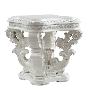 Vanaheim 28 in. Antique White Finish Square Marble End Table