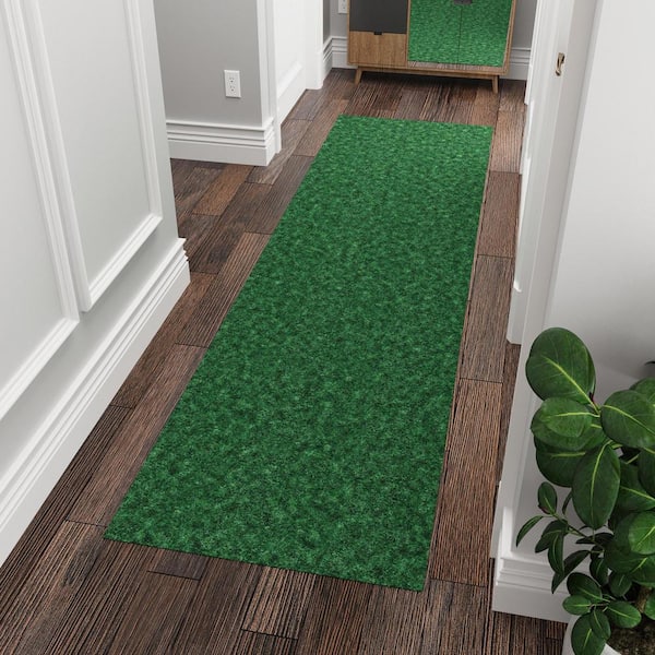 Lifesaver Scrape Rib Non-Slip Custom Long Hallway Runner Rug 2 ft. x 10 ft. Green Polyester Garage Flooring