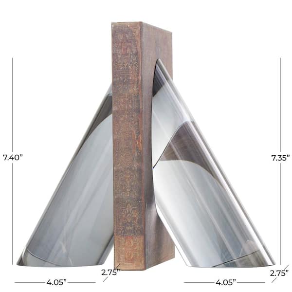 Litton Lane Silver Crystal Pyramid Shaped Geometric Bookends (Set of 2)