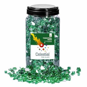 1/2 in. 10 lb. Terrestrial Green Reflective Tempered Fire Glass in Jar