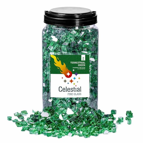 Celestial Fire Glass 1/2 in. 10 lb. Terrestrial Green Reflective Tempered Fire Glass in Jar