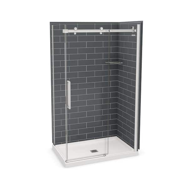Utile 48 in. W x 32 in. D x 80 on. H Composite Direct-to-Stud 2-Piece Corner Shower Wall Kit in Metro Thunder Grey
