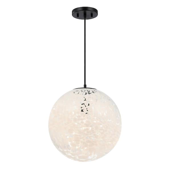 Designers Fountain - Circo 60-Watt 1-Light Matte Black Modern Pendant Light with White Art Glass Shade and No Bulbs Included