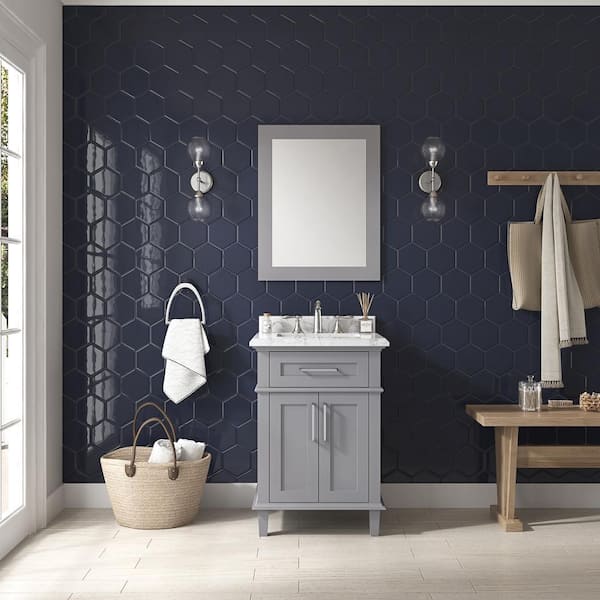 Home Decorators Collection Sonoma 24 in. W x 20 in. D x 34 in. H Bath Vanity in Pebble Gray with White Carrara Marble Top