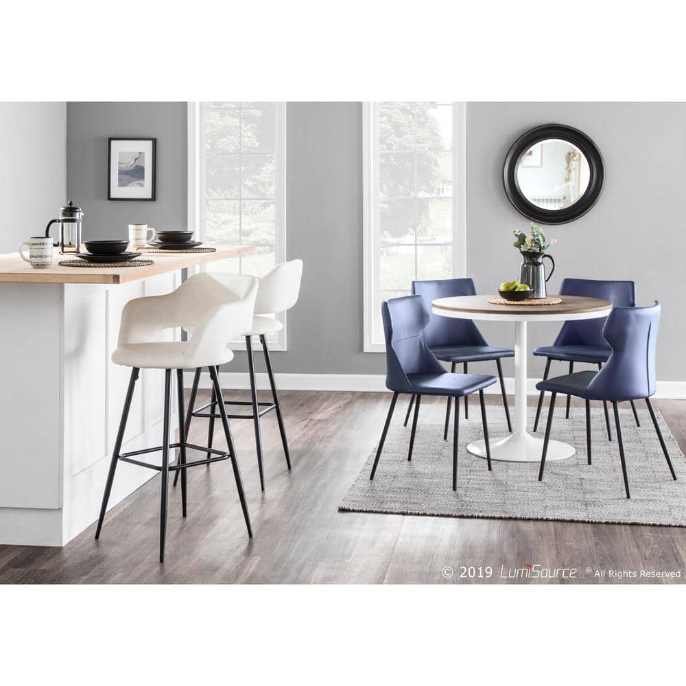 Set of 2 Black Metal and Cream Faux Leather Bar Stools
