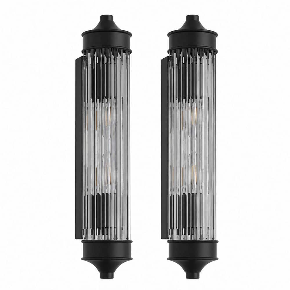 17 in. 2-Pack Matte Black 2-Light Wall Sconce with Crystal Column Bar, Modern Glam E12 Wall Light for Bedroom price history on PriceWatchPro