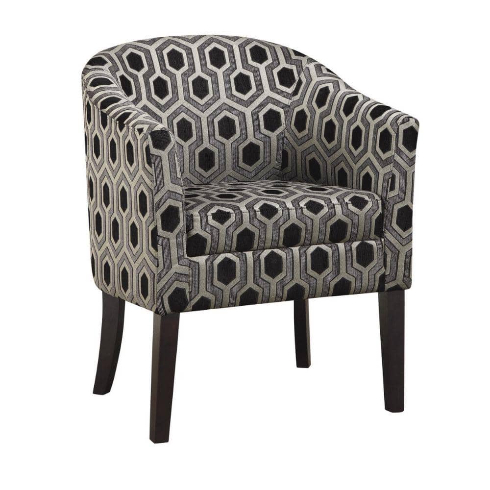 Benzara Art Deco Inspired Gray Barrel Accent Chair with Wood Legs