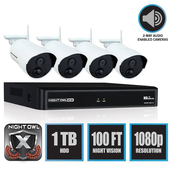 Night Owl Wireless 4-Channel NVR 4 AC Powered 1080p 1TB Hard Drive PIR Cameras Surveillance System