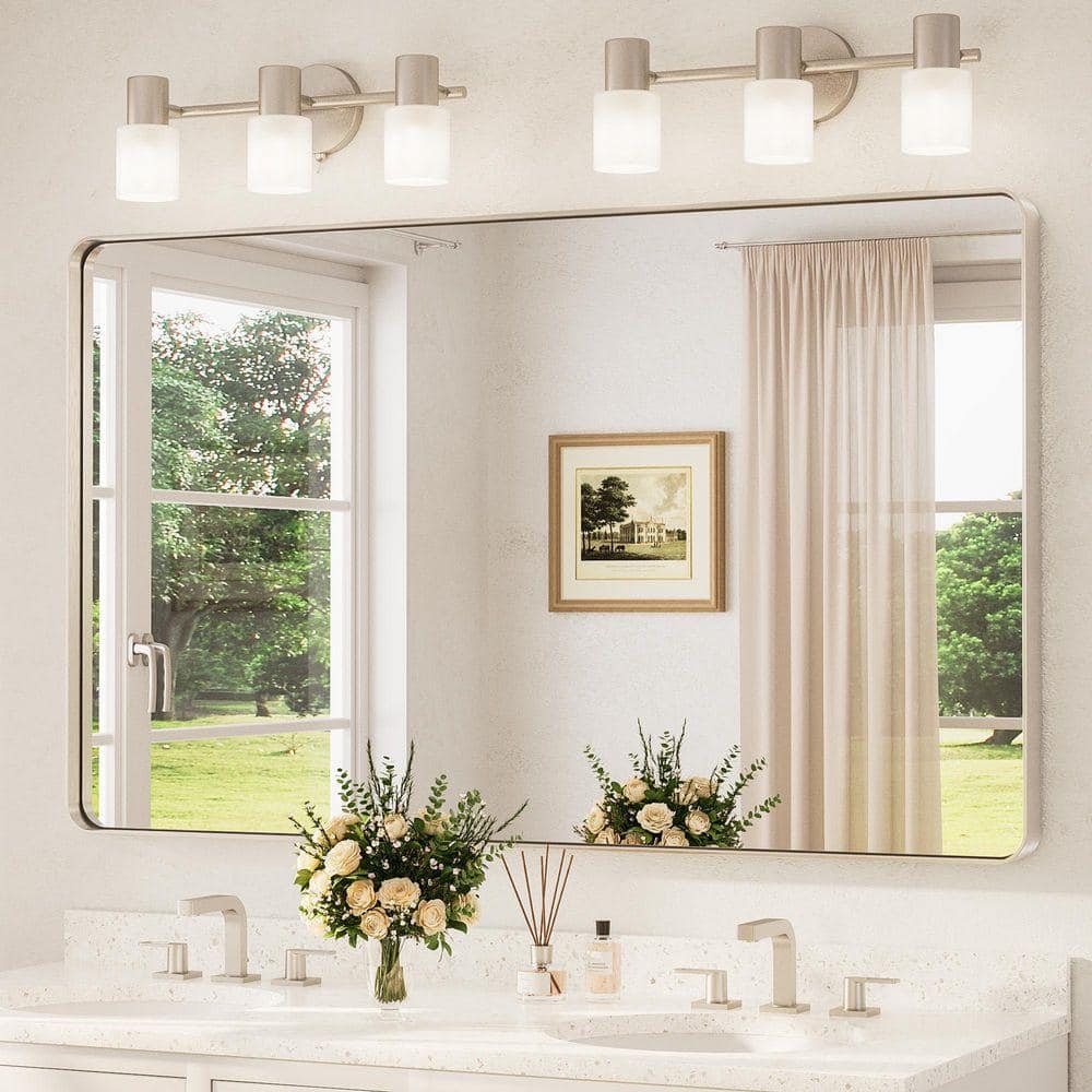 TETOTE 60 in. W x 36 in. H Modern Rectangular Brushed Nickel Bathroom ...