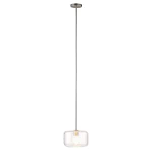 Channing 1-Light Brushed Nickel Wide Pendant with Seeded Glass Shade