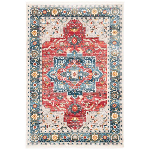 Vintage Persian 6 ft. x 9 ft. Red/Blue Ornate Medallion Area Rug