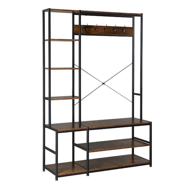 Karl home Brown Iron Frame Hall Tree with Racks