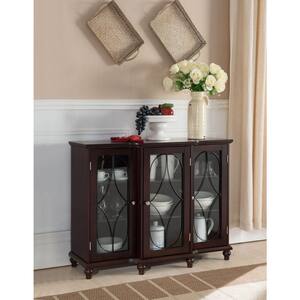 Signature Home 15 in. L Cherry Rectangle Wood Buffet Console Table with Glass Cabinet Doors and Adjustable Shelves