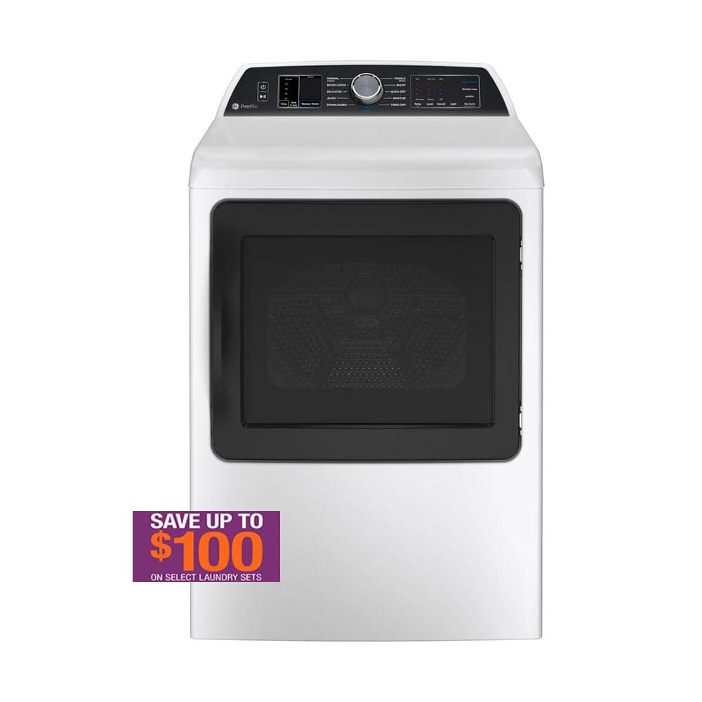 GE Profile Profile 7.4 cu. ft. Smart Gas Dryer in White with Steam, Sanitize Cycle, and Sensor Dry, ENERGY STAR