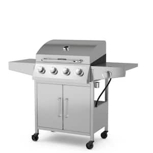50000 BTU 5-Burner Stainless Steel Propane Gas Grill in Silver with Side Burner, 4 wheels and 2 Prep Tables