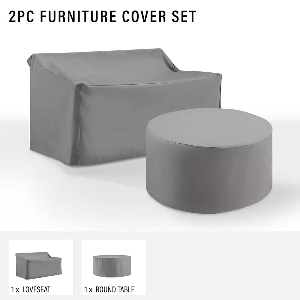 Gray Heavy-Duty Vinyl Outdoor Sofa and Table Cover Set